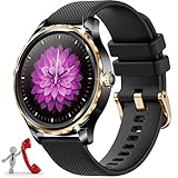 Efolen Smartwatch Damen, Smart Watch mit Telefonfunktion, Fitness Armbanduhr mit Schrittzähler/SpO2/Pulsmesser/Schlafmonitor/Musikplayer Android iOS - Schwarz Gold