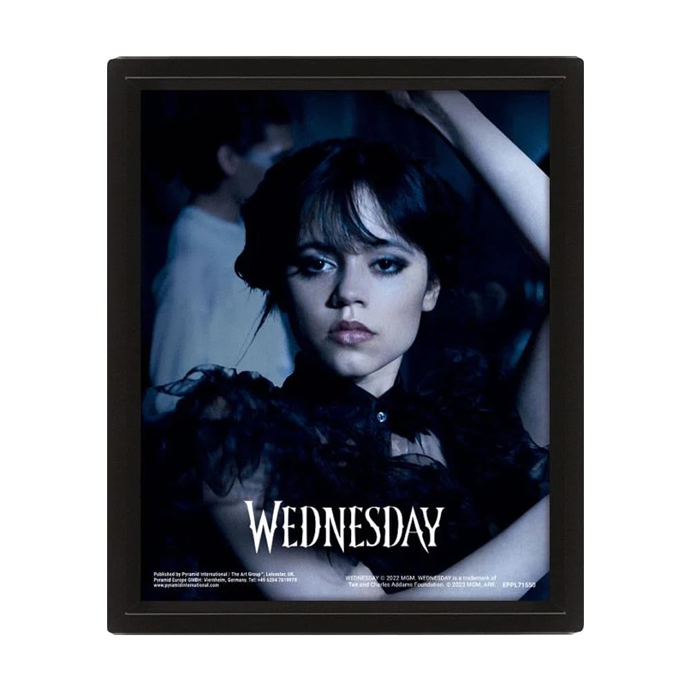 Wednesday Poster in 3D (Goo Goo Muck Design) Lenticular 3D Wall Art and Posters in Black Picture Frame 25cm x 20cm x 1.5cm - Official Merchandise