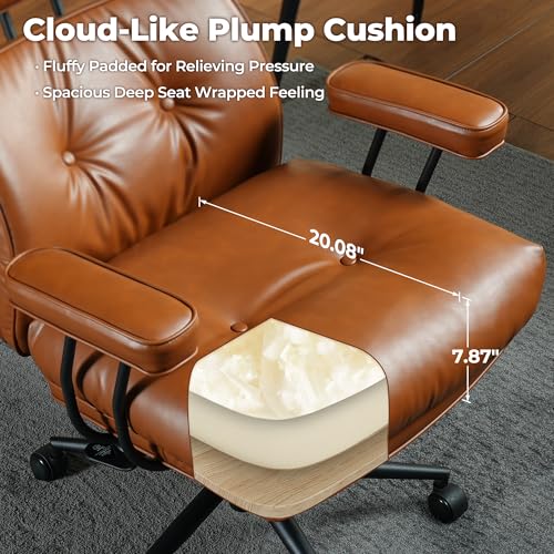 Image of ovios Ergonomic Office Chair, High Back Faux Leather Executive Chairs with Thick Cushion, Comfy Mid-Century Modern Swivel Rolling Computer Armchair (Brown, PU Leather)