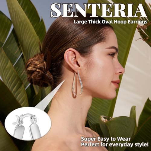 Senteria 5MM Wide Sterling Silver Hoop Earrings For Women Hypoallergenic Thick Silver Hoop Earrings Lightweight Oval Big Silver Hoop Earrings for Women 30/40/65MM3