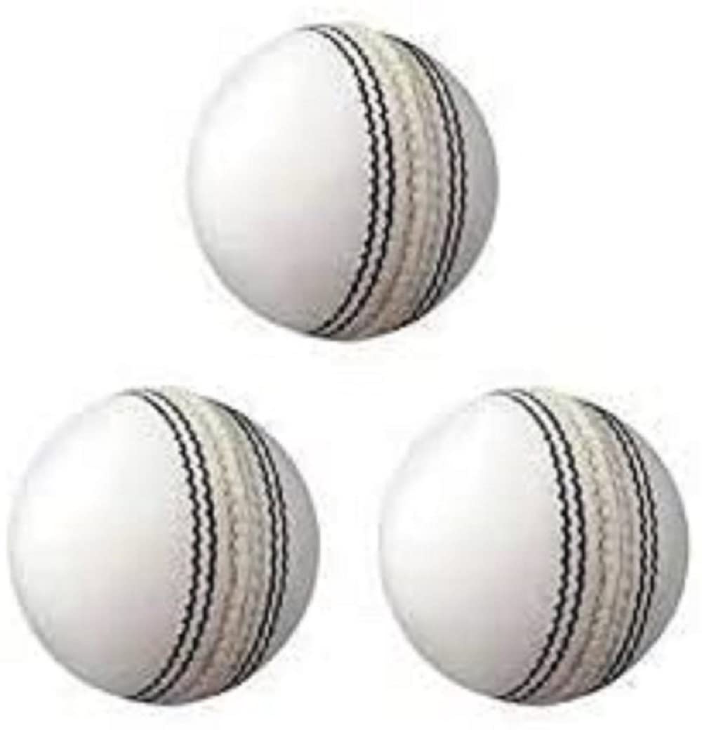 ADVIK Enterprises – Lot de 4 balles de cricket en cuir blanc de qualité A | Dures et assaisonnées cousues à la main sans tampon pour la pratique en intérieur et en extérieur – Balles de cricket