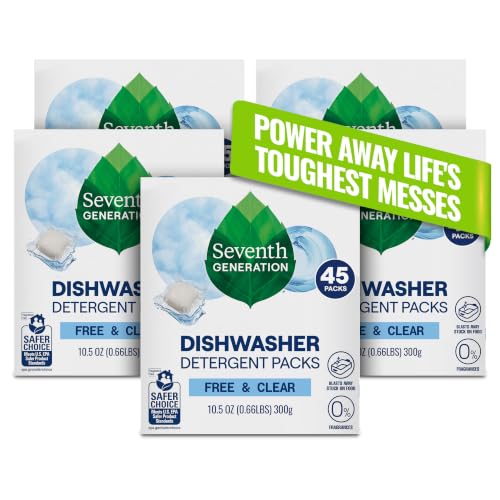 Seventh Generation Dishwasher Packs, Free & Clear, 45 Ct, Pack of 5 - image 1
