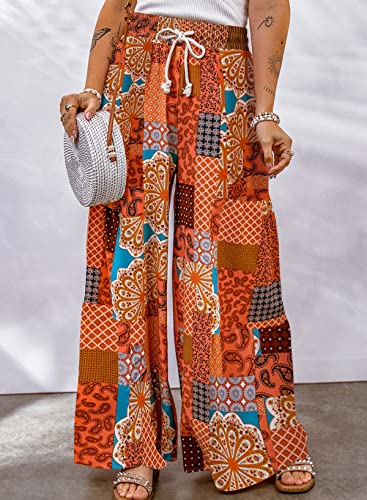 Casual Floral High Waist Pants for Women Summer Beach Vacation Wide Leg Colorblock Full Length Pant