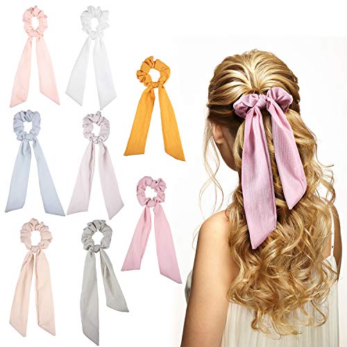 8 Pieces Bowknot Hair Scrunchies Scrunchy Hair Ties Elastic Bow Hair Bands for Women Girls Hair Accessories (Color Set 5, Chiffon)