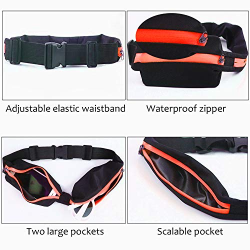 Running Belt Slim Waist Pocket Belt, Runners Belt Fanny Pack with 2 Expandable Pockets for Men and Women , Sw eatproof Mobile Phone Pouch Bag, for Hiking Jogging Cycling and for 6 inches smartphone