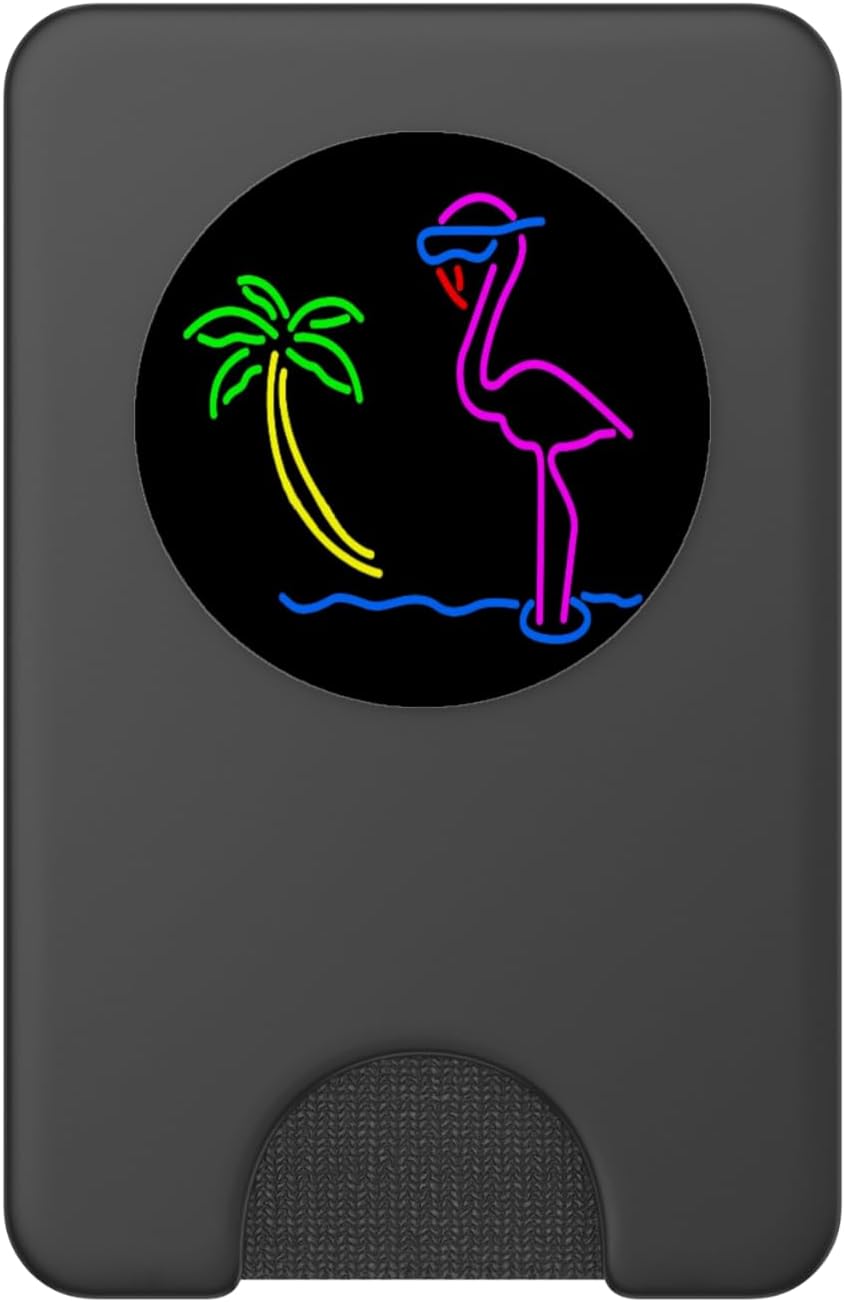 Neon, Pink Flamingo, Tropical, Colorful, Artwork Pop-Socket PopSockets PopWallet for MagSafe