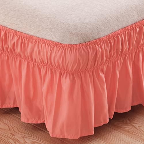 AYASW Bed Skirt Queen 14 Inch Drop Dust Ruffle Only Premium Soft 1800 Brushed Microfiber Three Fabric Sides Wrap Around with Elastic No Top Easy to Install Cover Up The Queen/King Size Bed Coral