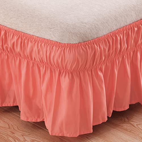 Ayasw Bed Skirt Queen 14 Inch Drop Dust Ruffle Only Premium Soft 1800 Brushed Microfiber Three Fabric Sides Wrap Around With Elastic No Top Easy To Install Cover Up The Queen/King Size Bed Coral #TOP5