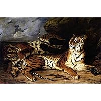 Amazon.co.jp: 絵画 母獣と遊ぶ若い虎 ウジェーヌ・ドラクロワ