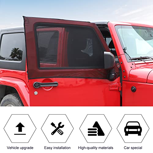 Front Window Sun Shade Covers Elasticized Breathable Mesh Car Side Window Screens Net UV Protection Sunshade for Jeep Wrangler TJ JK JL & Gladiator JT 1997-2024,2PCS
