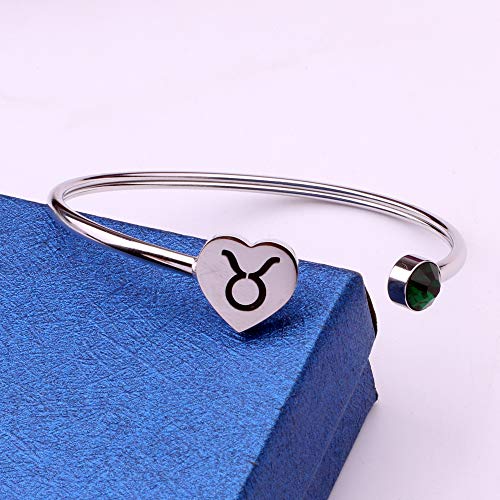 Image of Zodiac Birthstone Bracelet Jewelry Open Cuff Bracelet with Birthstone Birthday Gift for Her (Taurus)