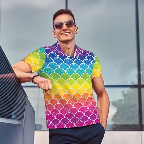 Polo de golf arc-en-ciel pour homme à manches courtes léger