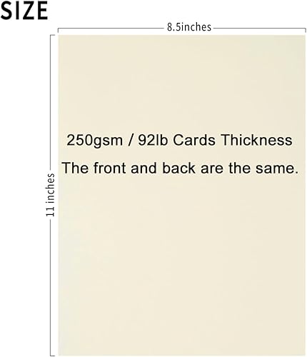 Miniatura 2 de 50 hojas de tarjetas de papel grueso de cartulina crema para fiestas de cumpleaños, manualidades e invitaciones (crema, 8 12 x 11 pulgadas)