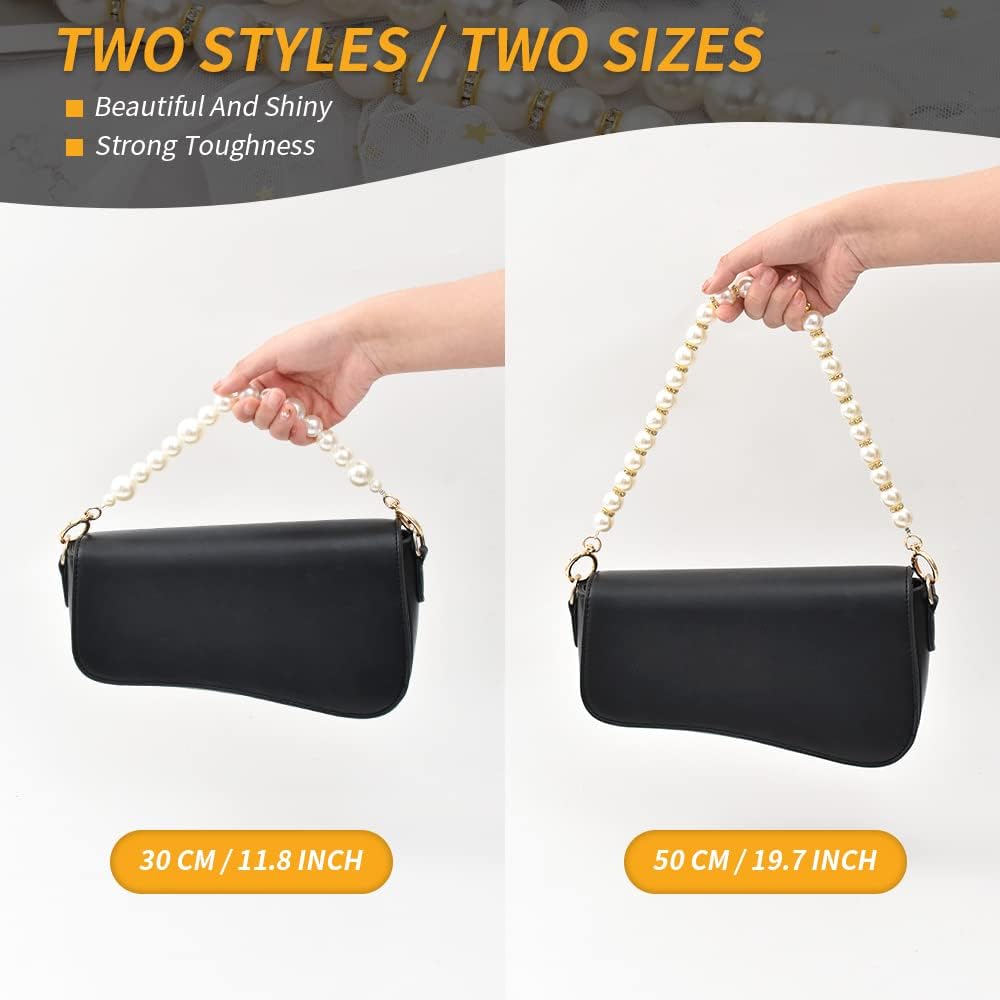 HUIANER Pearl Purse Chain Strap, 2Pcs 16mm Imitation Pearl Handbag Replacement Chain with Golden Buckles, Bag Shoulder Strap Accessory for Wallet Clutch Crossbody Bag Women image 2