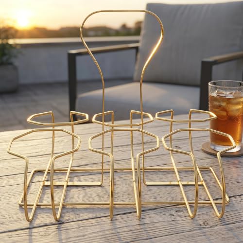 PartyKindom Metal Wine Bottle Carrier 6-Slot Iron Basket with Tip-Resistant Stability and Reusable Design, Portable Gold Metal Wine Rack Caddy for Picnic and Outdoor Beverage Storage - Image 7