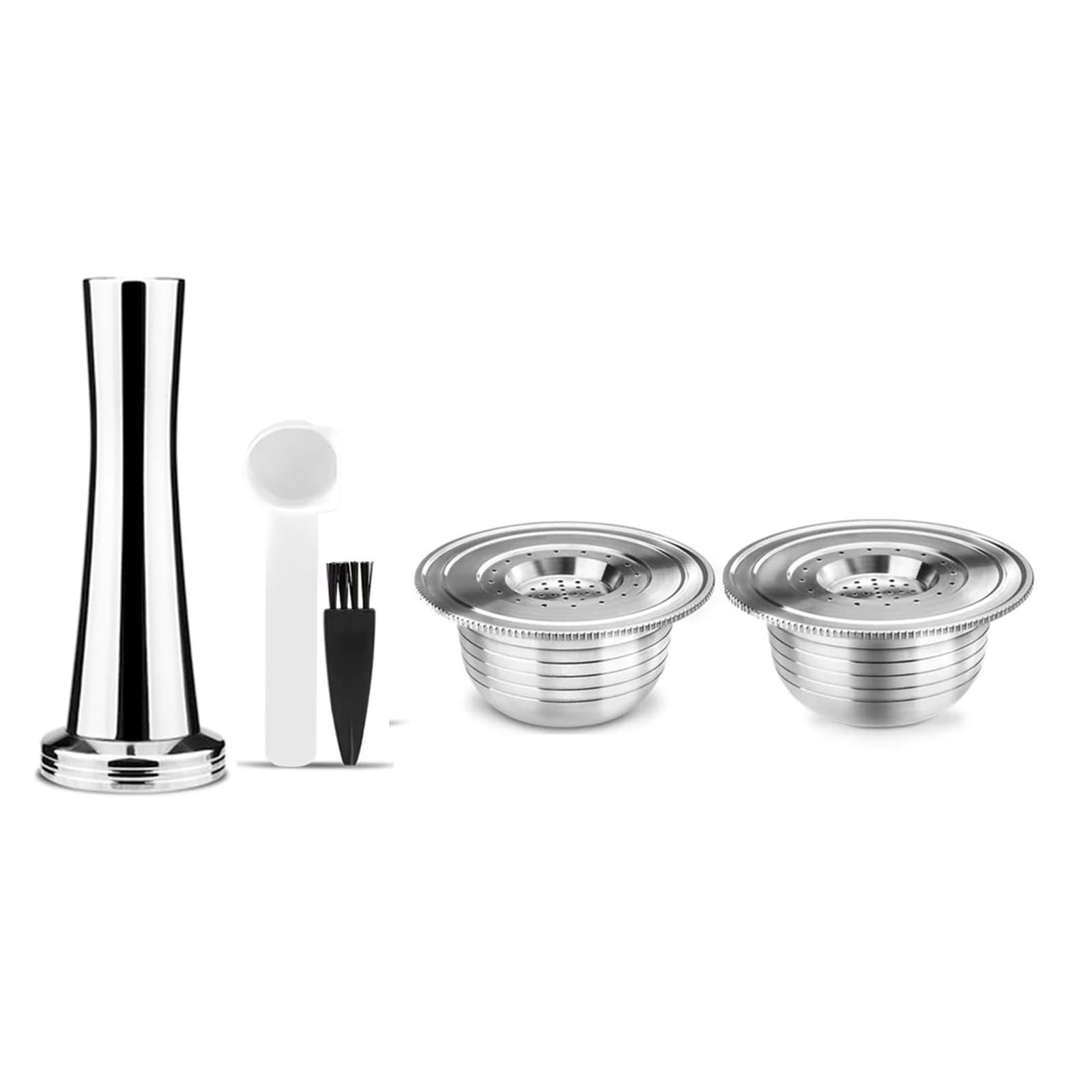 Cápsulas Recargables, Compatibles Con Bialetti, Prensador De Cápsulas Reutilizables De Acero Inoxidable Crema For Cafetera Espresso(2pcs with Tamper)