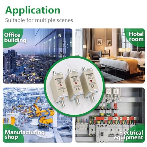 Wengart 3er-Pack NH000 Sicherung 80A gG, Messer-Sicherung AC 500V, 120kA Trennvermögen, NH-Schmelzeinsatz für Hauptverteilungen, Batteriespeicher und Industrieanlagen