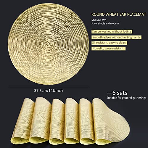 Fgsaeor Braided Placemats (6-Pack), Table Mats For Dining Tables, Round Anti-Skid Washable Polyproplene Place Mats (15 Inches, Gold) #TOP1