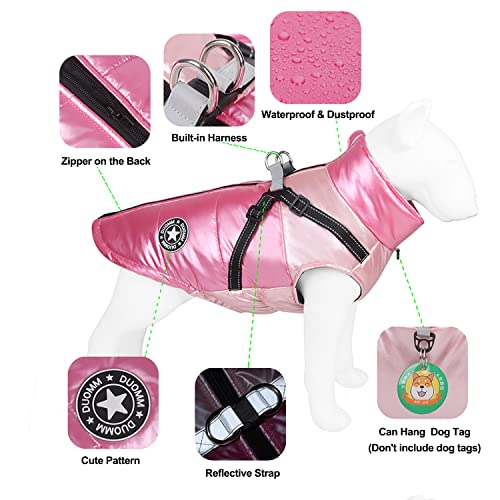 Hdkuw Dog Cold Weather Coat With Harness, Waterproof Warm Dog Glossy Jacket, Adjustable Reflective Vest Raincoat For Small Medium Large Dogs Pink L #TOP1