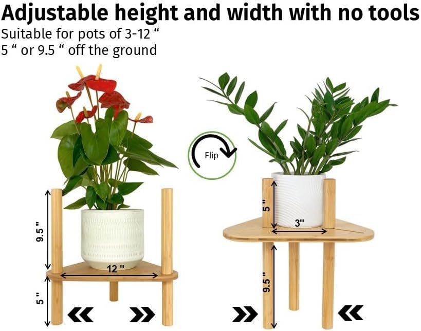 Miniatura 2 de Soporte para plantas de bambú. Ancho y altura ajustables. Mesa auxiliar. Mesita de noche. Moderno de mediados de siglo. Unidad única. Maceta no
