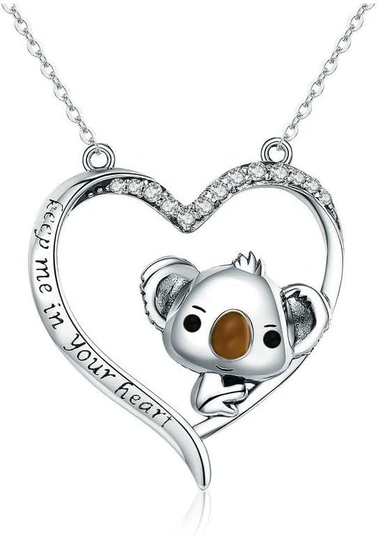 Yocoyee Cute Koala Animal Necklace Love Heart shape Keep me in Your Heat I Love You Necklace for Women Friendship Gift