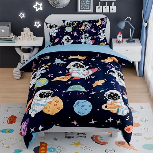 Image of SANDJEST Astronaut Bedding Sets for Boys, Ultra Soft Microfiber Comforter Set with 3-Pieces, Comforters Sets for Kids Children Boy Bedroom Decor
