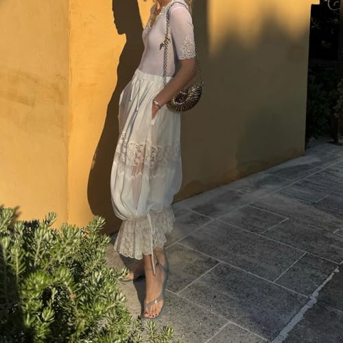 Bocymolay Women Lace Long Bloomer Pants Y2k Capri Pants Lounge Pjs Aesthetic Pantaloons Under Dress Pettipants Slips4