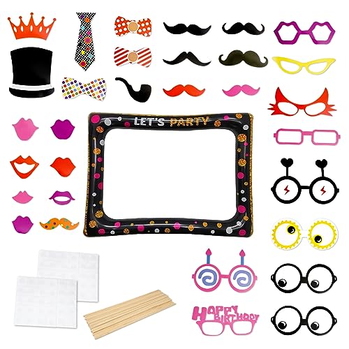 Cornice per Selfie Gonfiabile con 31 Pezzi Photo Booth Props Compleanno, Puntelli per Cabina Fotografica, Cornice Photo Booth per Selfie, Scatola Foto Accessori Compleanno per Matrimoni, Compleanno