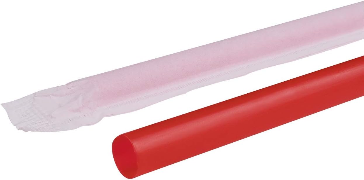 Karat [7,500 ct] 7.75" Giant Straws (0.31" Diameter), Individually Wrapped | Red