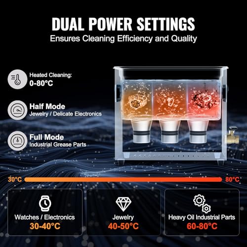 Image of VEVOR 6L Ultra Sonic Cleaner, 180W Digital Ultrasonic Cleaning Machine with Gentle Mode & Upgraded Degassing, 40kHz Industrial Ultrasound Cleaner with Heater & Timer for Retainer, Jewelry, Tools