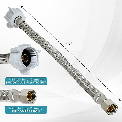 DecoSource Toilet Connector - Braided Stainless Steel Toilet Hose with 3/8 Female Compression Thread x 7/8 Female Ballcock Thread - Toilet Water Supply Line (Pack of 2, 16 Inch Long) by DecoSource - Used condition - Image 3