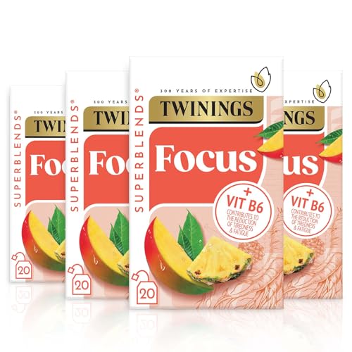 Twinings Superblends Focus Tea - Mango & Pineapple Herbal Tea Infusion with Ginseng & Vitamin B6 - Caffeine Free Energy Boost, 80 x Biodegradable Tea Bags