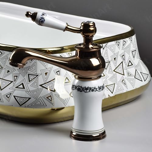 Image of InArt Rose Gold Glossy Finish Basin Pillar Cock Tap Faucet for Wash Basin, Hot & Cold Water Mixer, Single Handle, Waterfall Design, Table Mount /Deck Mount (Rose Gold)