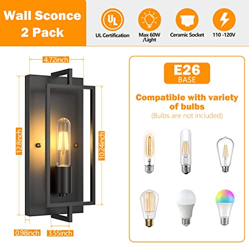 Image of FadimiKoo Farmhouse Black Wall Sconces, Vintage Wall Sconces Lighting Set of 2, Indoor Rustic Hardwired Wall Decor for Living Room Bedroom Hallway (Pack of 2)