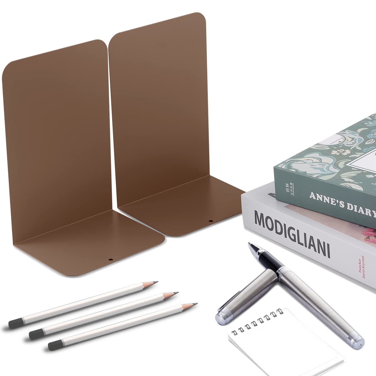 DARUITE Metalen Boekensteunen voor Planken - Antislip Zware Boekhouders voor Kinderen, School, Kantoor, Thuis - Decoratieve Zwarte Boekensteunen (4 Stuks