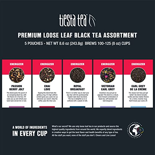 Tiesta Tea - Loose Leaf Black Tea Gift Box, 5 Pouches, High Caffeine, Hot & Iced Tea, Tea Set With English Breakfast, Earl Grey, Chai Tea And Passion Fruit Tea, Assorted Tea Box #TOP2