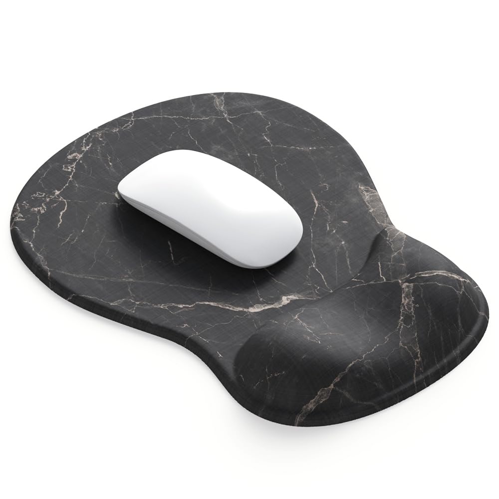 DEMON CHEST ErgoComfort Gel Wrist Rest Mouse Pad-Ergonomic Office Mousepad with Wrist Support-Non-Slip, Design Desk Accessories Mat for Home&Game Decor (08Black Marble)