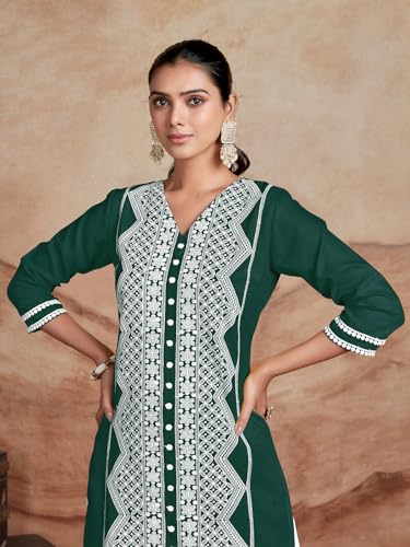 Image of EthnicJunction Women's Cotton Rayon Regular Fit Chikankari Embroidery Stright Kurta