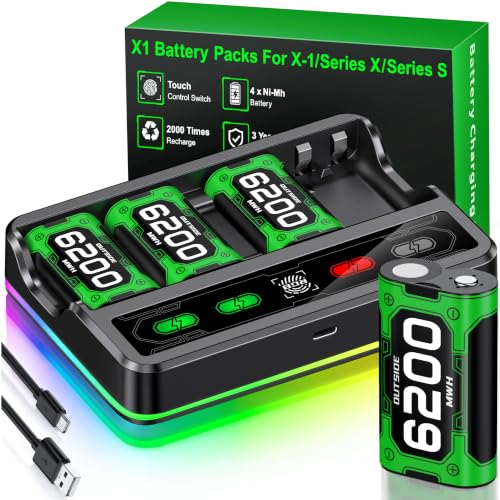 Svetaecho for Rechargeable Xbox Controller Battery &amp; Charger Sets - 4X 6200mWh Rechargeable Battery Pack Compatible with Xbox One/Series S/X Controller Charging Station