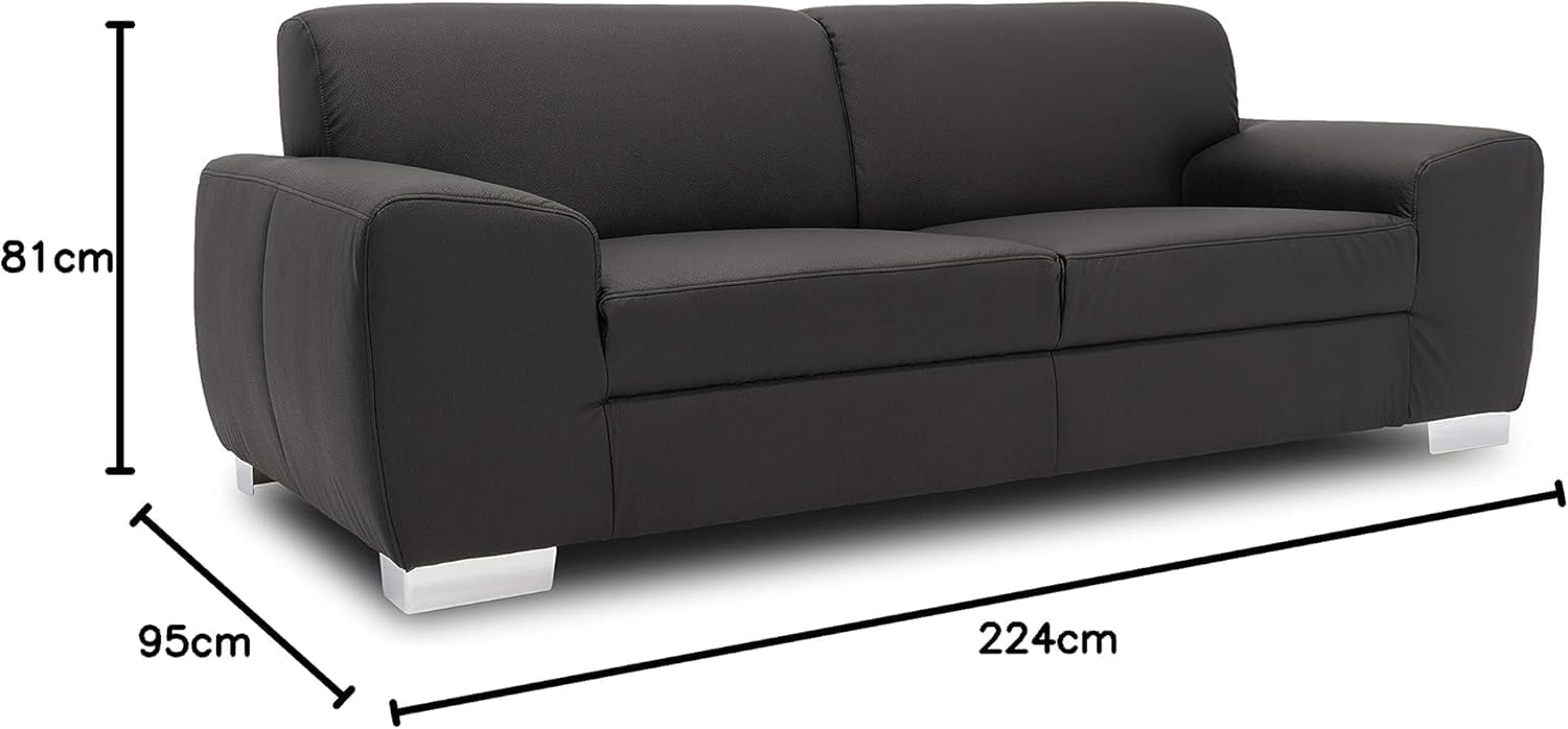 DOMO Collection Ricardo Sofa, 3-Sitzer Couch, Garnitur in Kunstleder, schwarz, 220x89x81 cm