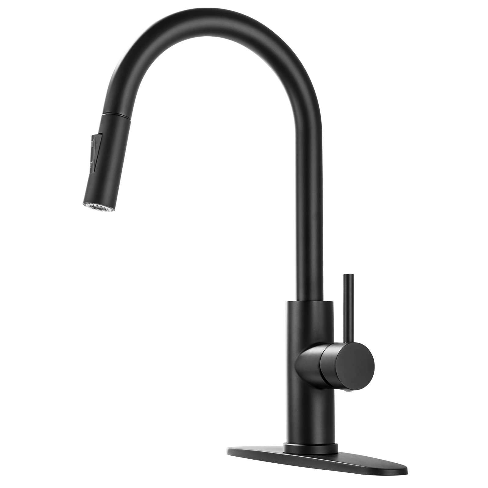 Stainless Steel Kitchen Faucets with Pull Down Sprayer and Deck Plate,Matte Black Single Handle Kitchen Faucets for Sink 3 Hole