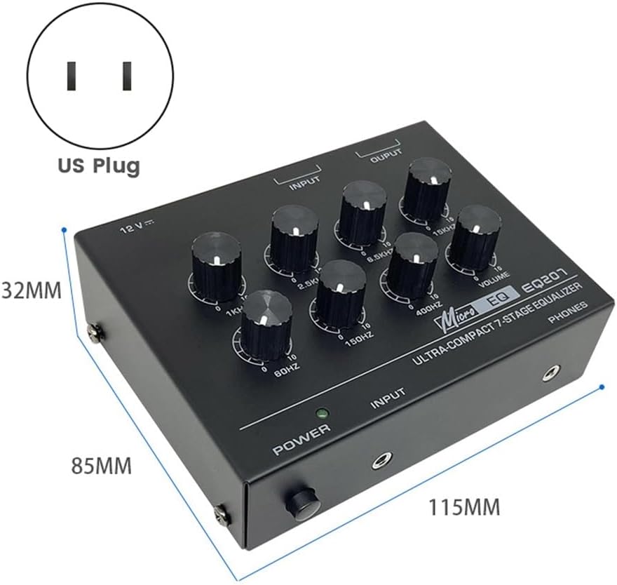 ciyeu EQ207 7-Band Equalizer dimensions and US plug