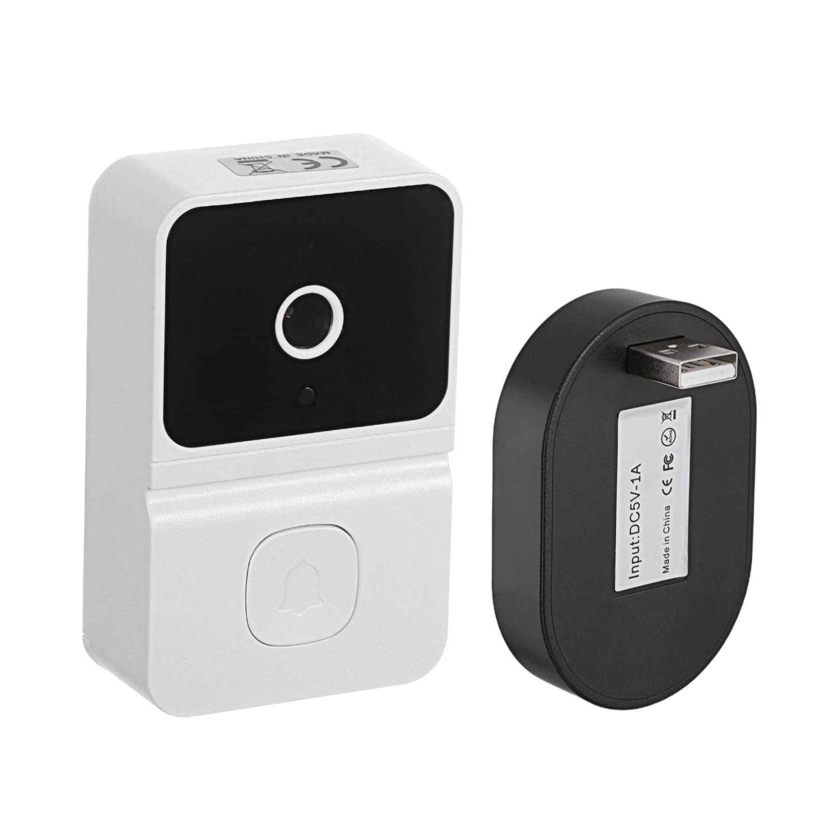 Sonnette extérieure sans fil Uonlytech blanche rechargeable avec alerte visiteur en temps réel