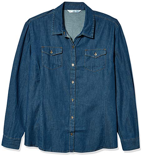 Riders by Lee Indigo Women's Denim Long Sleeve Woven Shirt, Dark Wash, XXL