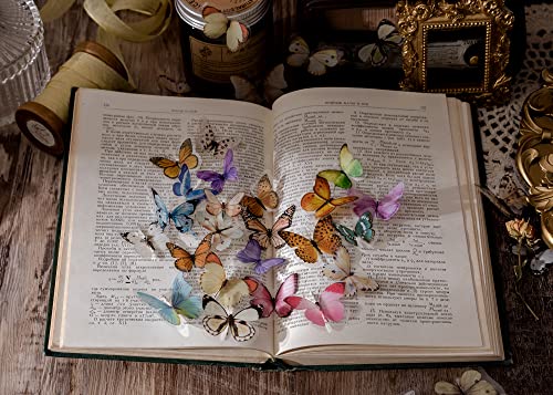 Knaid Butterfly Stickers Set (320 Pieces) Transparent Colorful Butterflies Resin Stickers Decals for Nature Scrapbook Supplies Junk Journal Bullet Journals Planners Laptops Paper Crafts