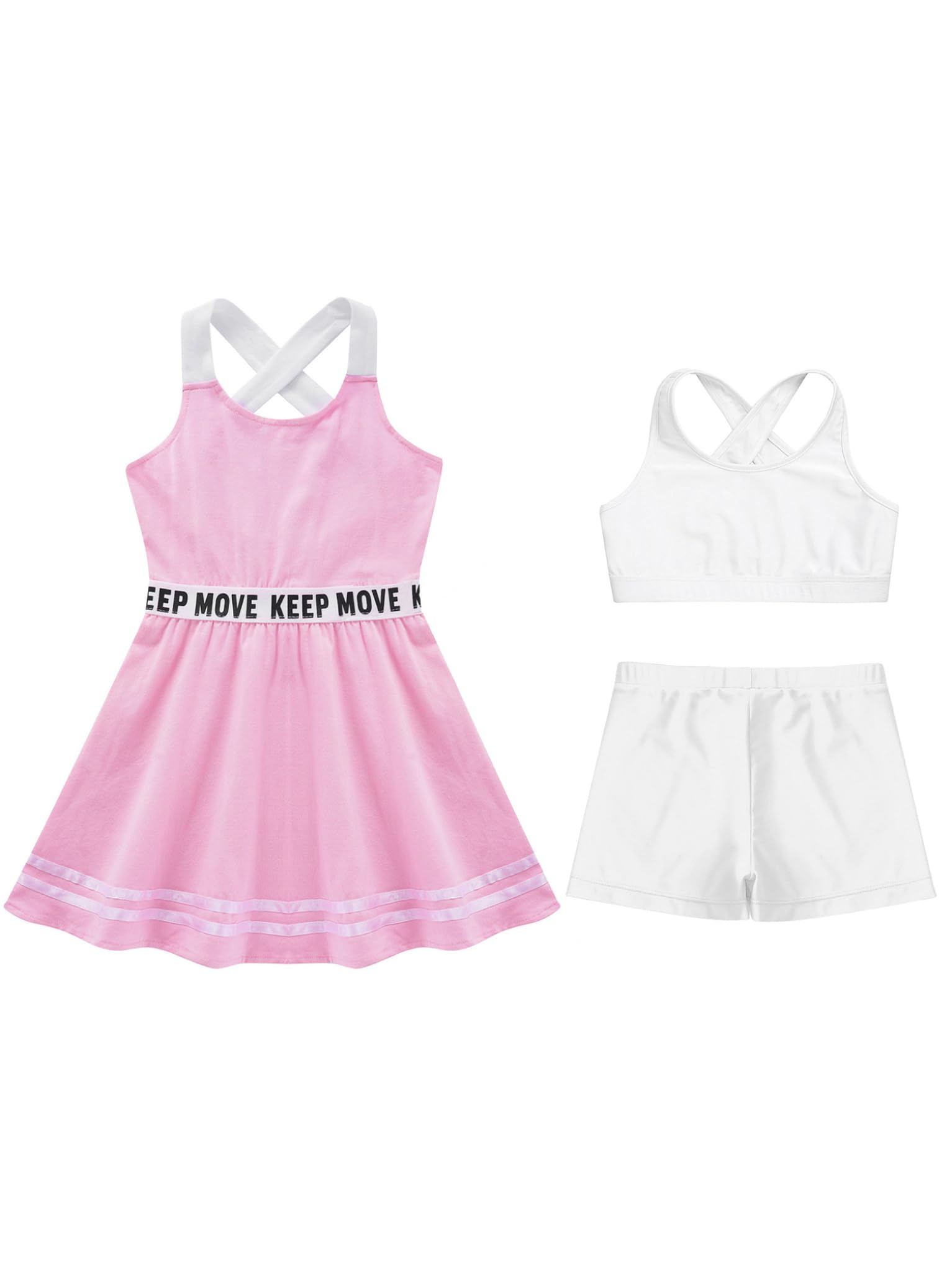 Traje de tenis para niña sin mangas, vestido de golf + top + pantalones cortos de entrenamiento, juego de ropa deportiva para correr, ciclismo