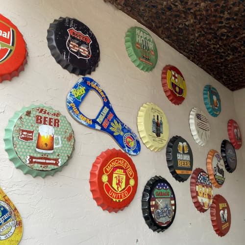 Image of EAZYWAGON Decorative Metal Bottle Caps Wall Sign Plates - 14X14 Inches - LUXURY BRAND | Metal Wall Hanging Bottle Cap for Home, Farmhouse, Bar & Cafe Decoration | Vintage & Retro Look Plaques