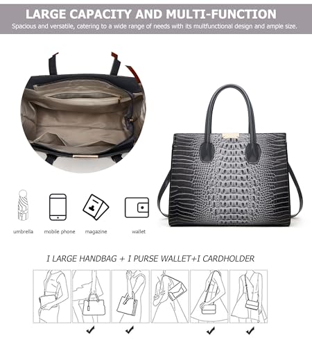 Set de bolso tote con textura de cocodrilo KingTo 3 piezas miniatura 5