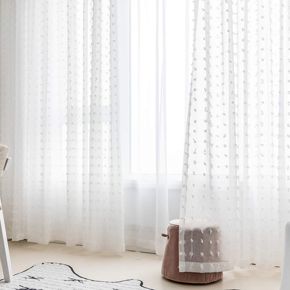 Rideau de Gaze Blanc Brodé Tulle Balcon Chambre Filtrage De La Lumière Fenêtre Crochets 200x270
