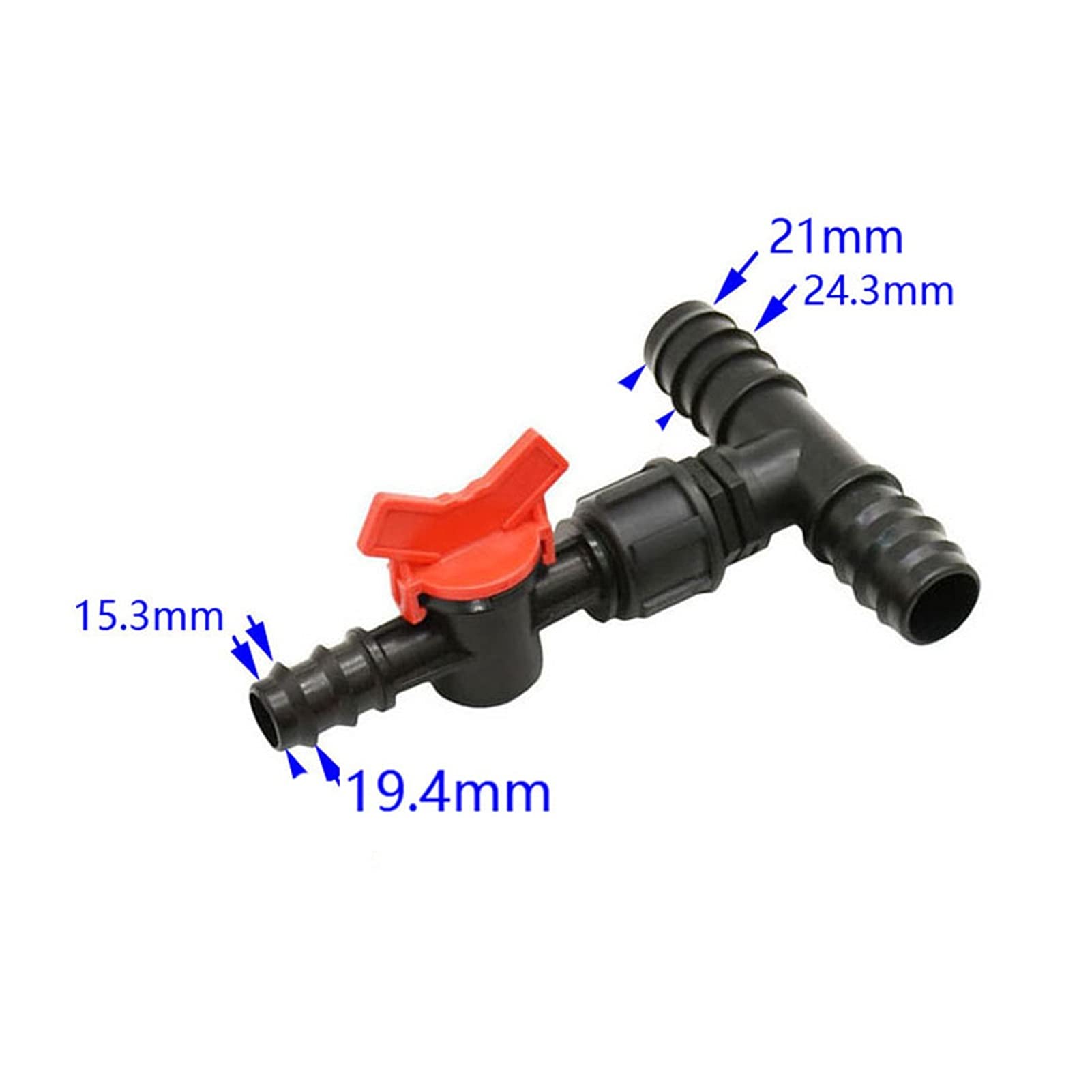 Utility Hose Butt Hose Connector Adapter 12Mm 16Mm 20Mm Pe Pipe Tee with Valve 1/2 3/4" Reducing Garden Faucet Hose Dispenser Drip Irrigation Adapter 1Pc/3I4 * 3I4